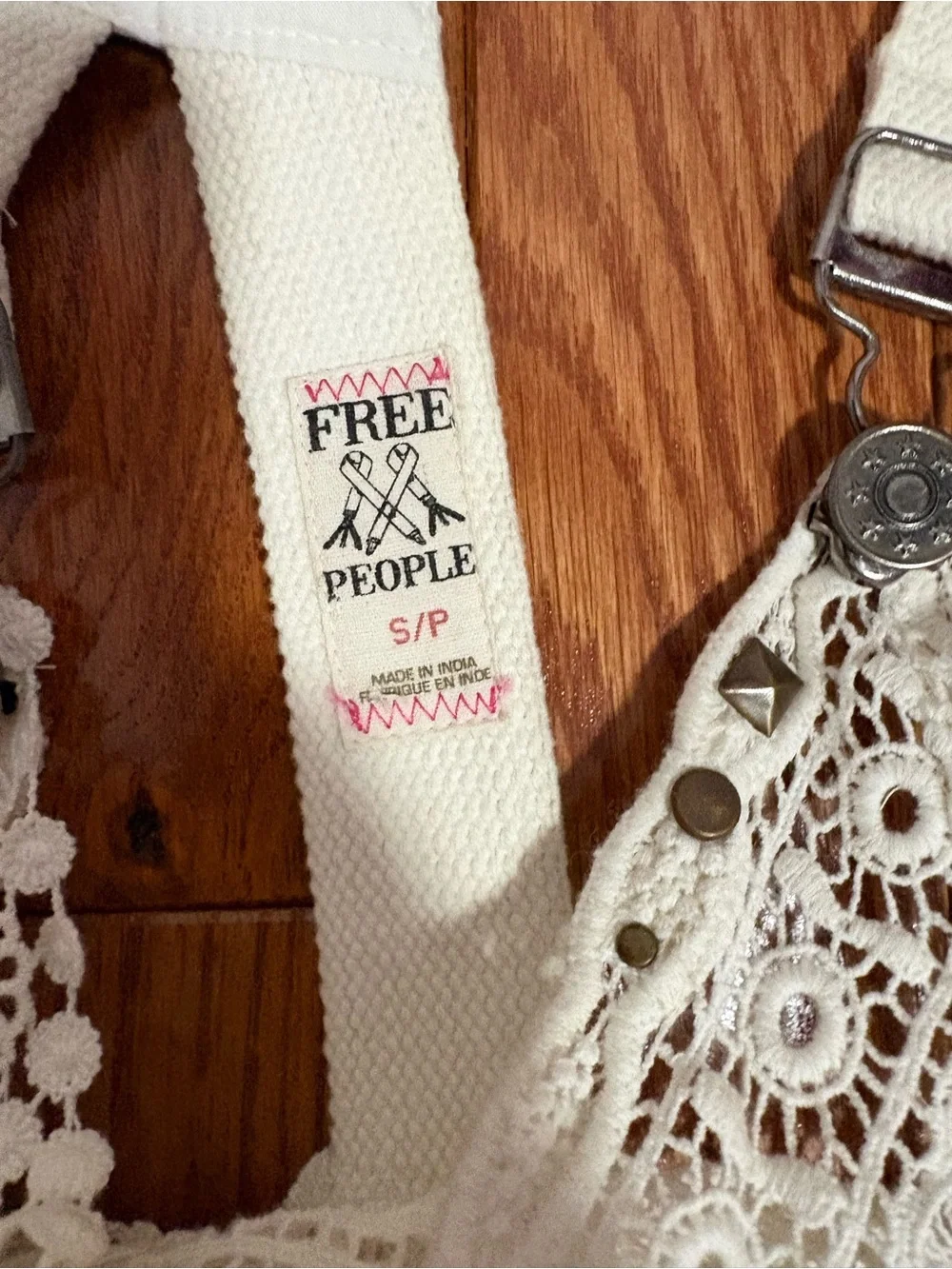 Free People Vintage Cream Lace Crochet Halter Top with Straps, Size Small